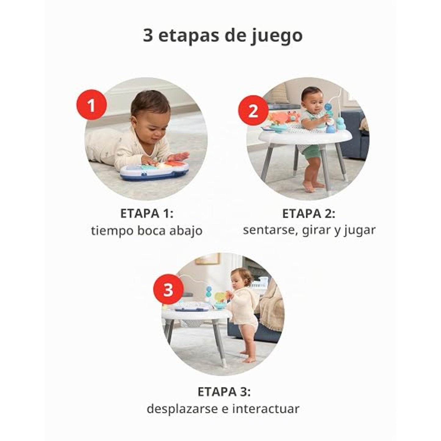 Juguete de actividades SKIP*HOP, bebé jugando en tres etapas de juego