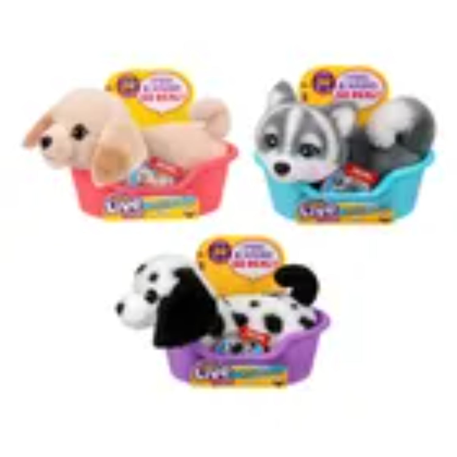Juguetes BOING TOYS, peluches de perros en tres colores, vista frontal