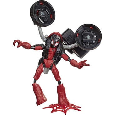 Juguete de Spiderman rojo, figura dinámica con hélices, ideal para juegos de aventura.