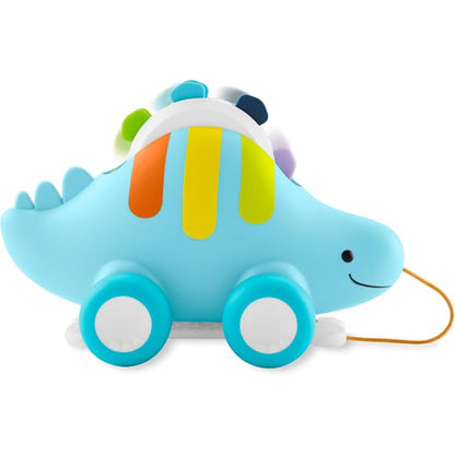 Juguete de dinosaurio azul con ruedas, ideal para juegos infantiles
