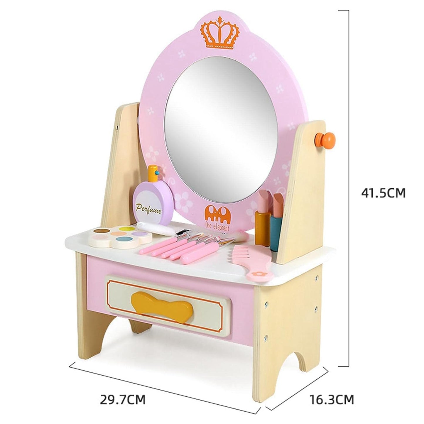 tocador de juguete rosa con espejo, accesorios de belleza en madera