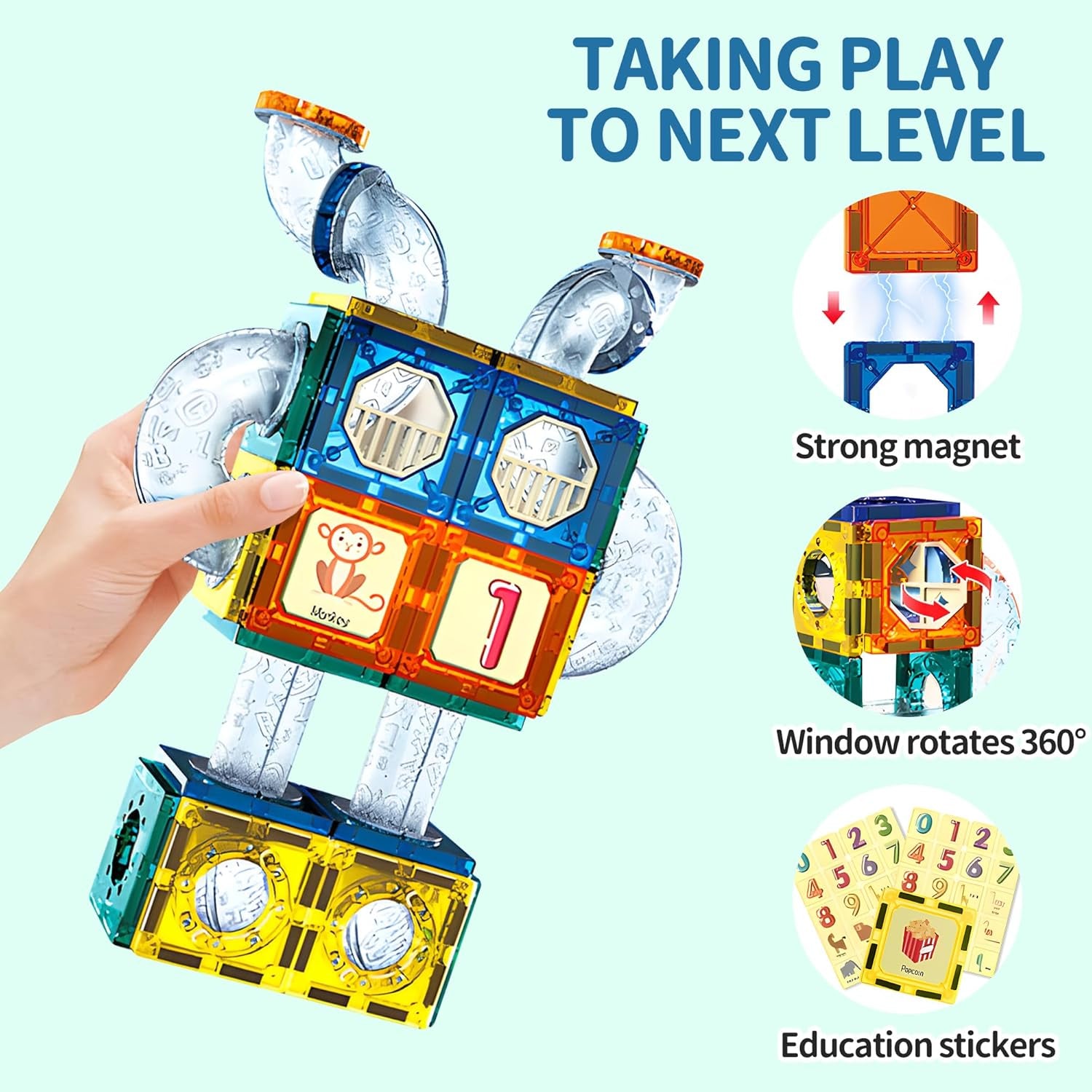Juego educativo de bloques magnéticos coloridos, construcción creativa con estrategia
