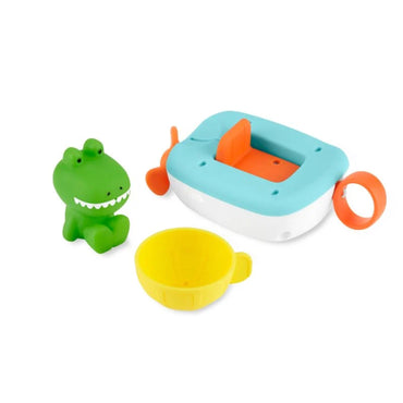 Juguete para baño SKIP*HOP con barco, dinosaurio verde y taza amarilla