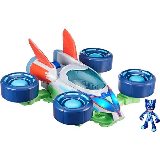 Nave de juguete HASBRO blanca y verde con detalles azules, vista frontal