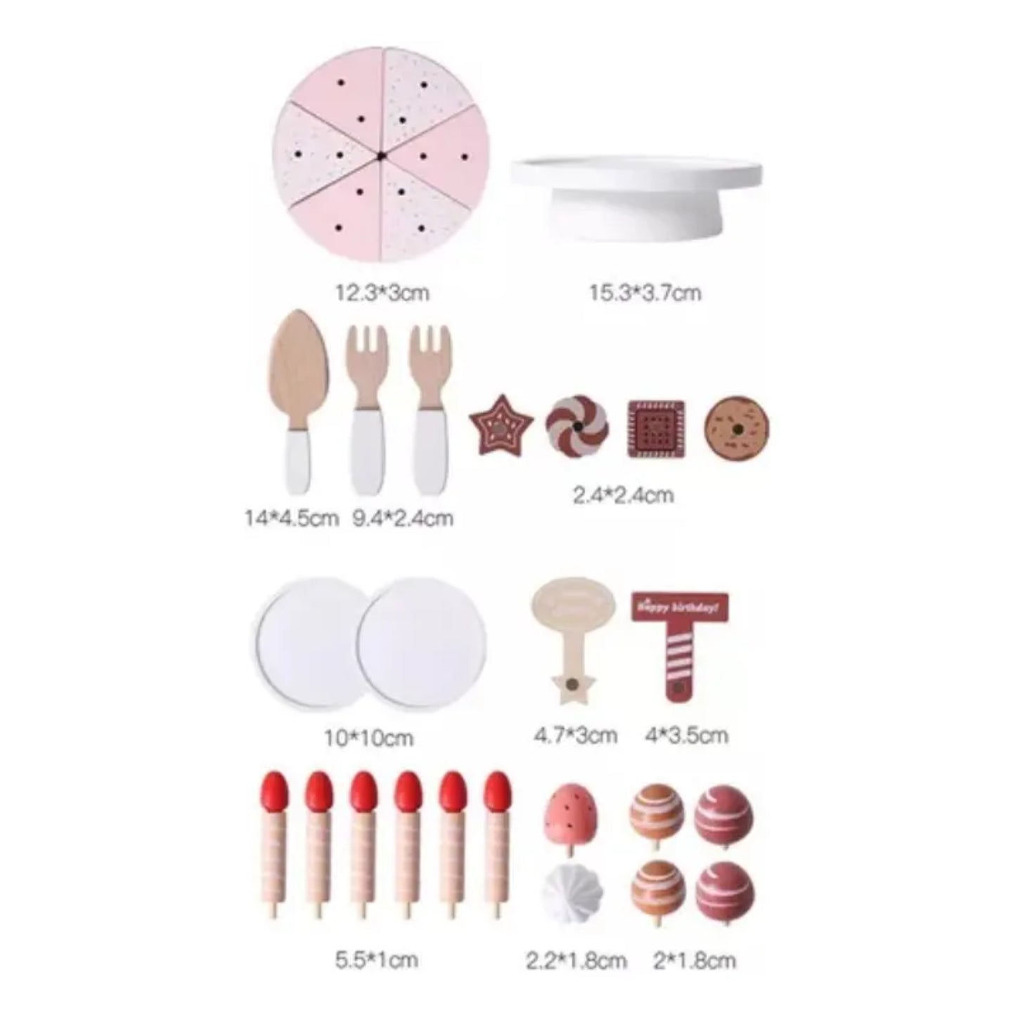 Juego de cocina de madera, pasteles y utensilios en color natural y rosa