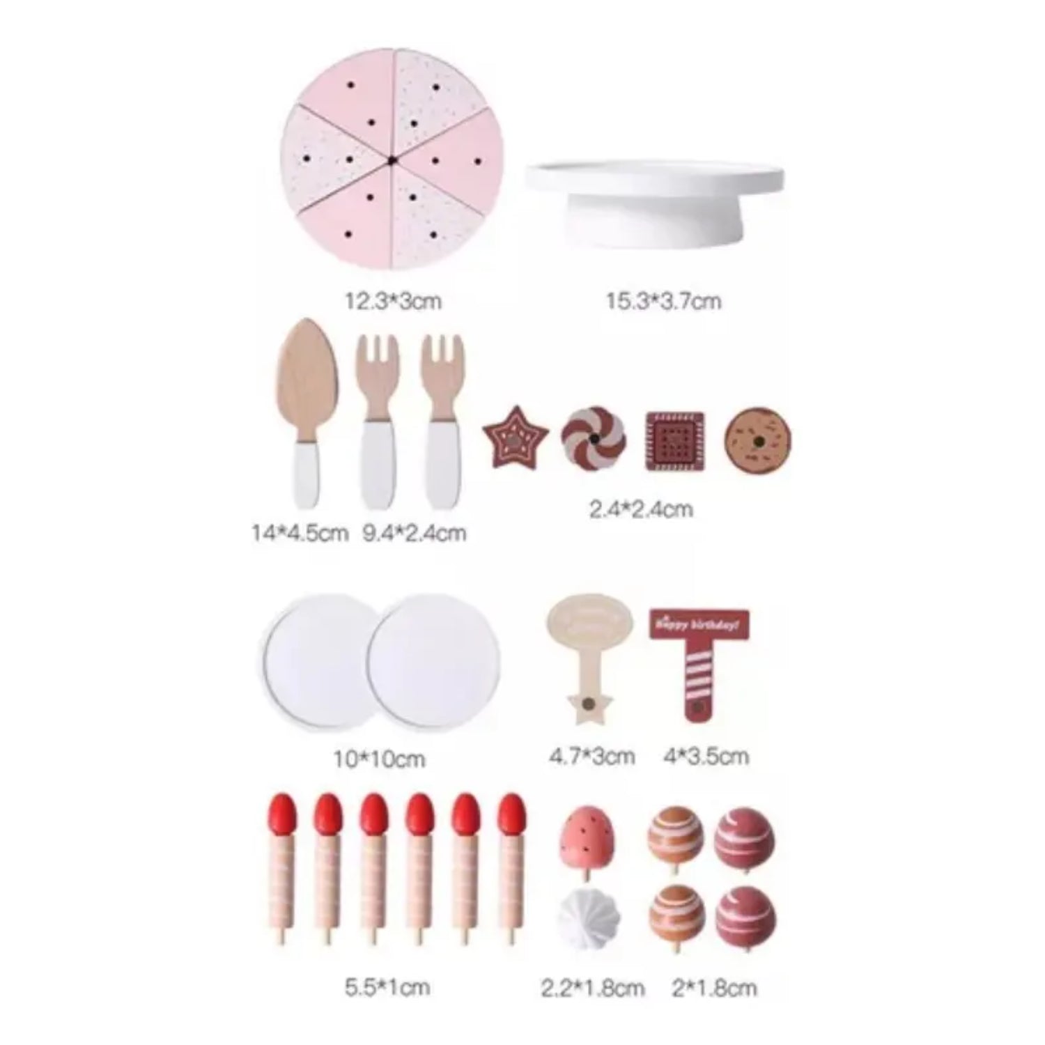 Juego de cocina de madera, pasteles y utensilios en color natural y rosa