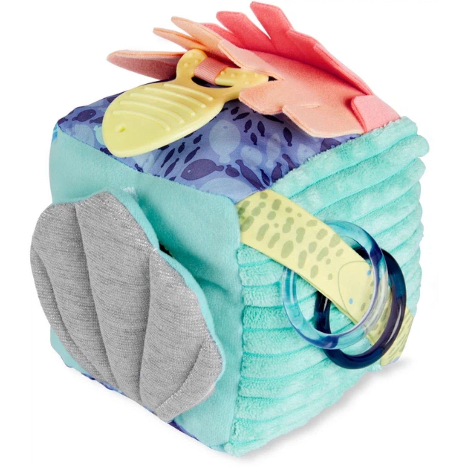 Bloque suave de actividades de mar en colores azules y coral, ideal para jugar y explorar
