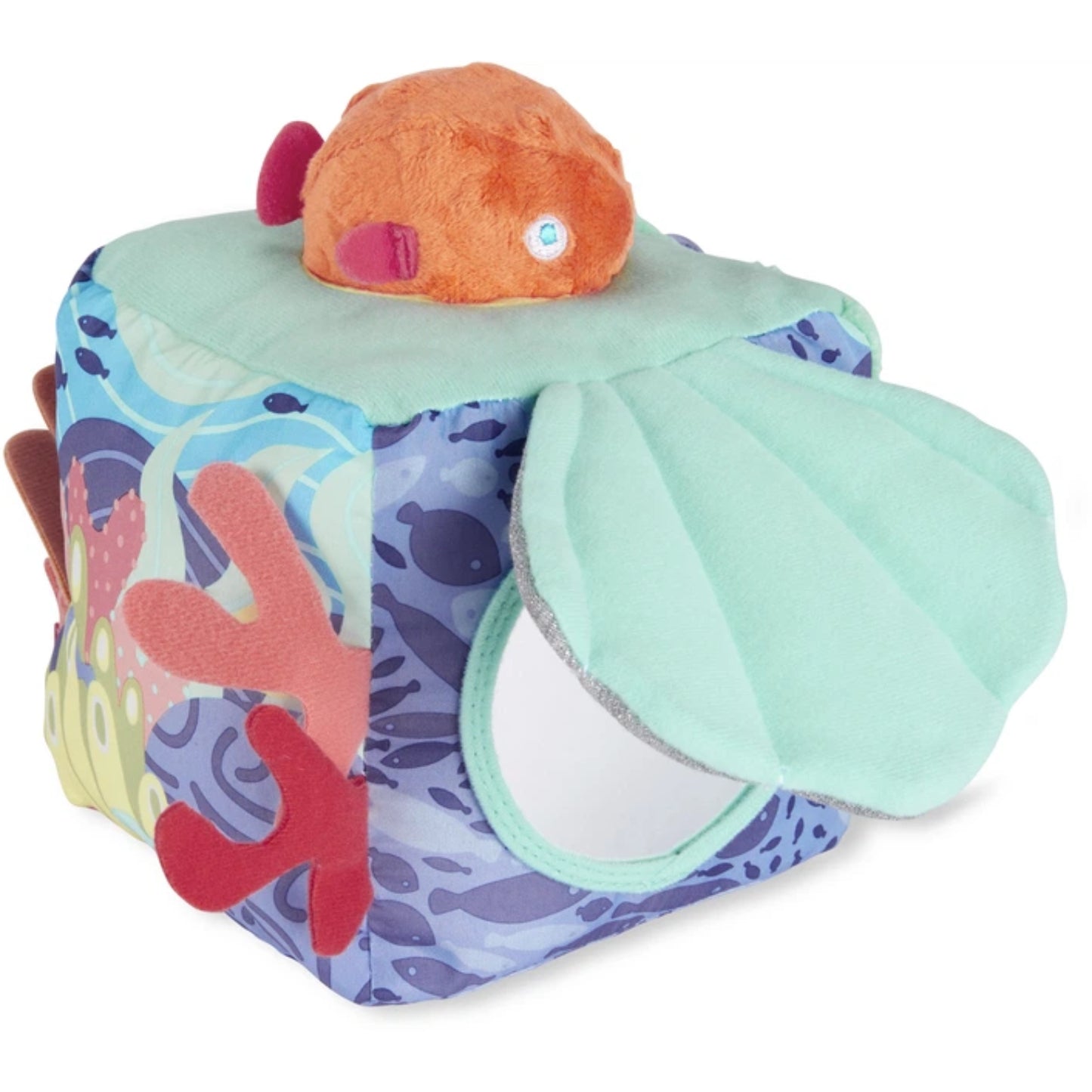 Bloque de actividades acuático multicolor con pez de peluche y concha