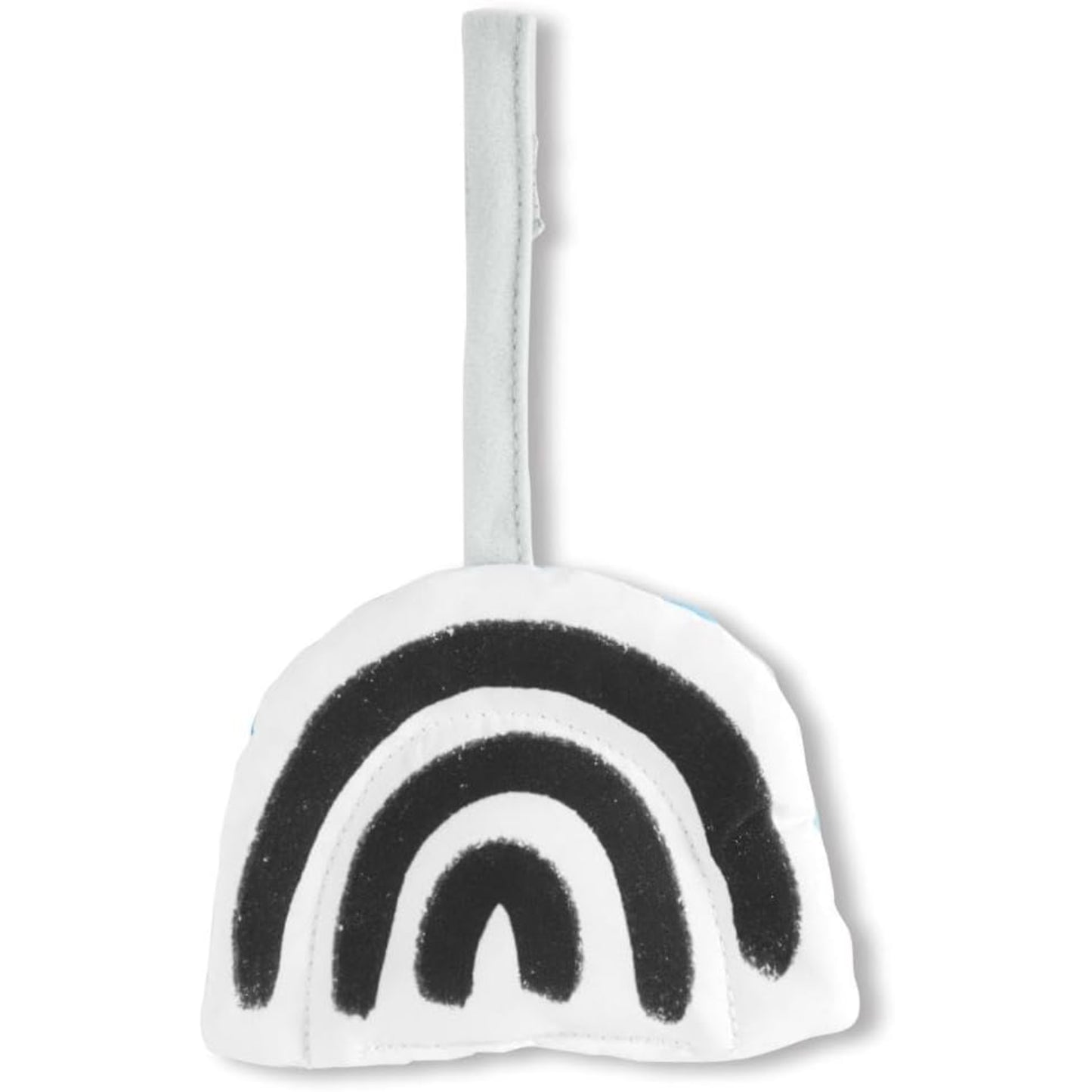 juguete de tela con diseño de arcoíris negro, ideal para bebés