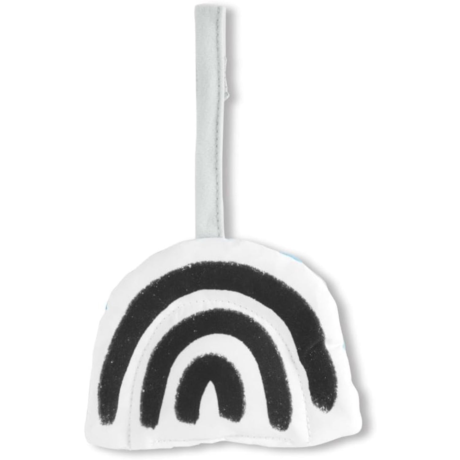 juguete de tela con diseño de arcoíris negro, ideal para bebés