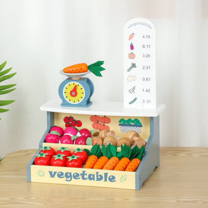 Juego de mercado de vegetales de madera, con balanza y frutas en varios colores