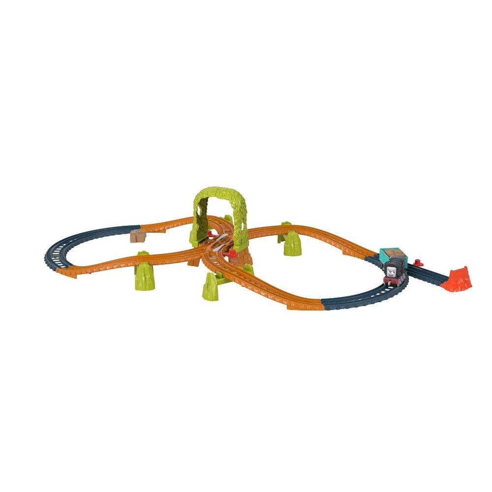 juguetes tren Thomas, vía de tren colorida con curvas, juego interactivo