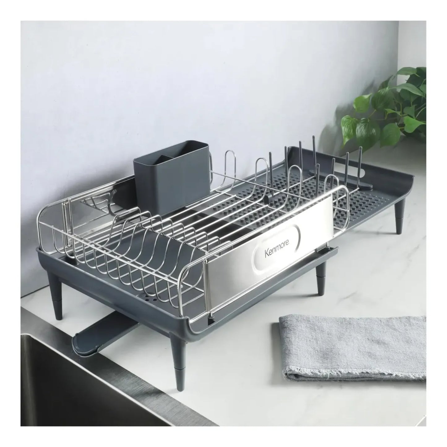 escurridor de platos Kenmore gris, mesa de cocina, almacenamiento y secado
