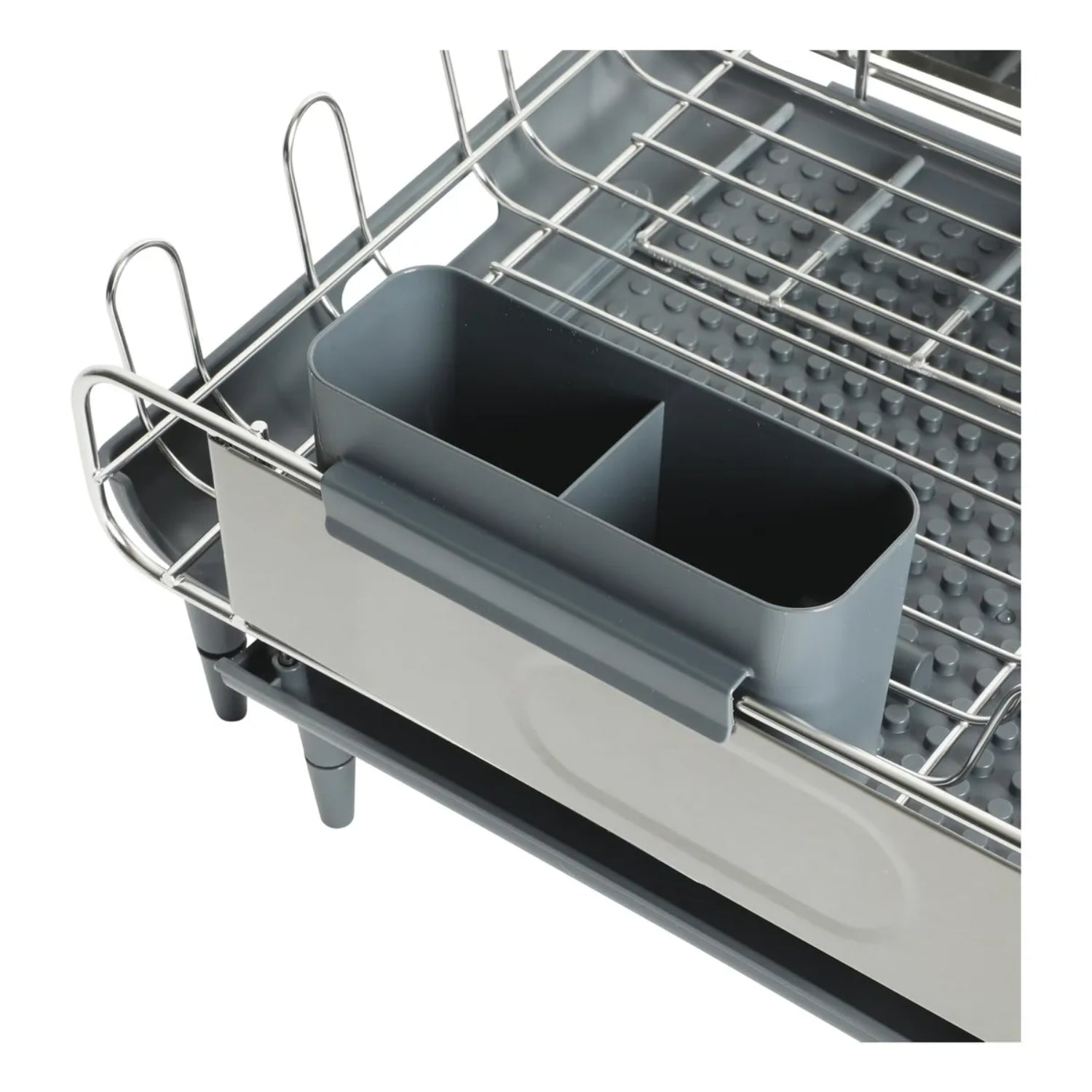 Organizador gris para platos, diseño práctico, vista de cocina