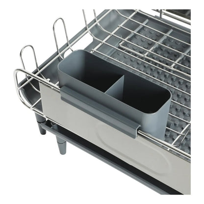 Organizador gris para platos, diseño práctico, vista de cocina