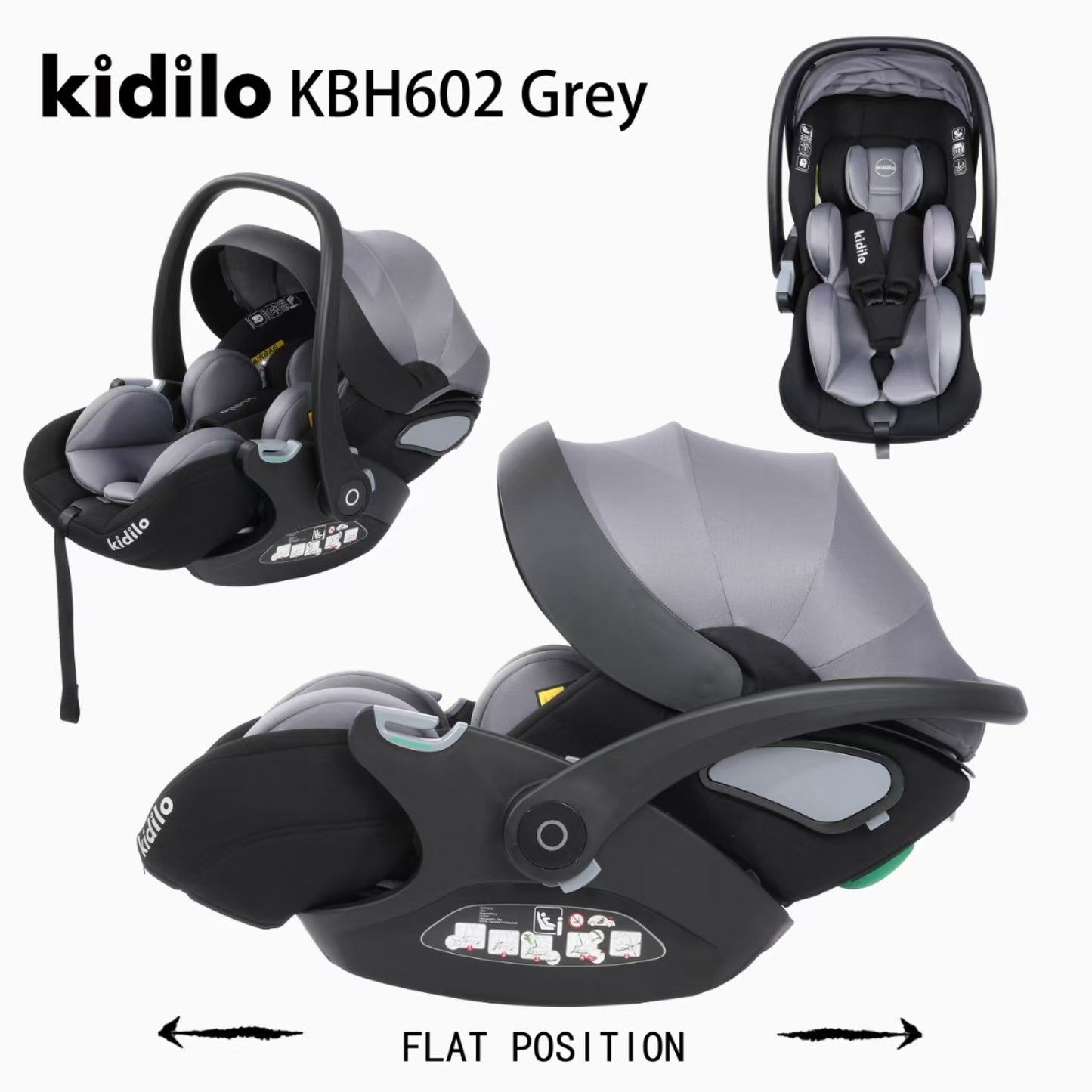 Cargador gris Kidilo KBH602, asiento para auto, posición plana
