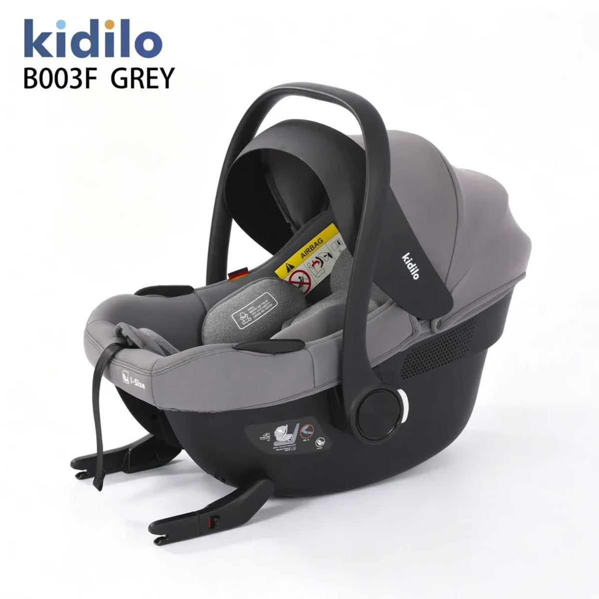 Silla de auto gris Kidilo vista lateral, ideal para la seguridad de los bebés