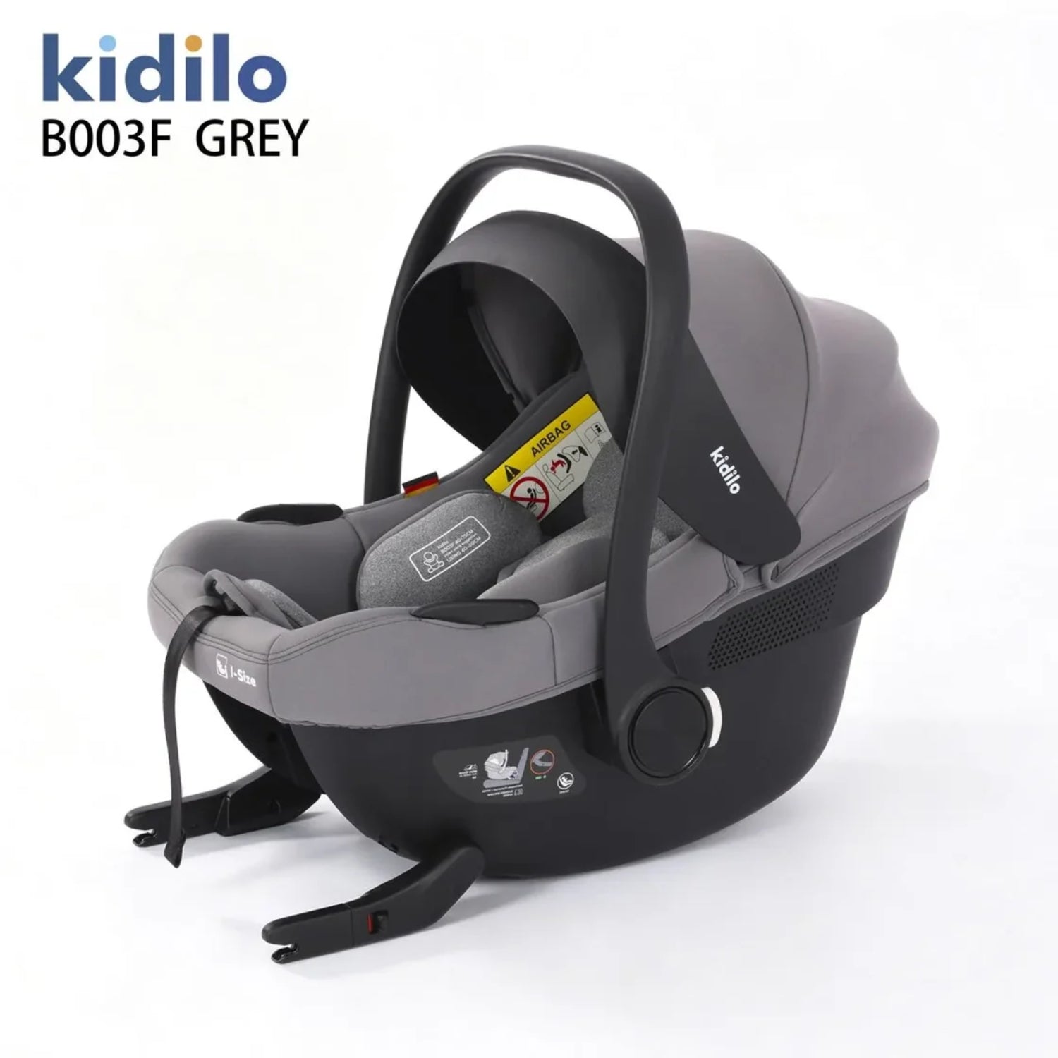 Silla de auto gris Kidilo vista lateral, ideal para la seguridad de los bebés
