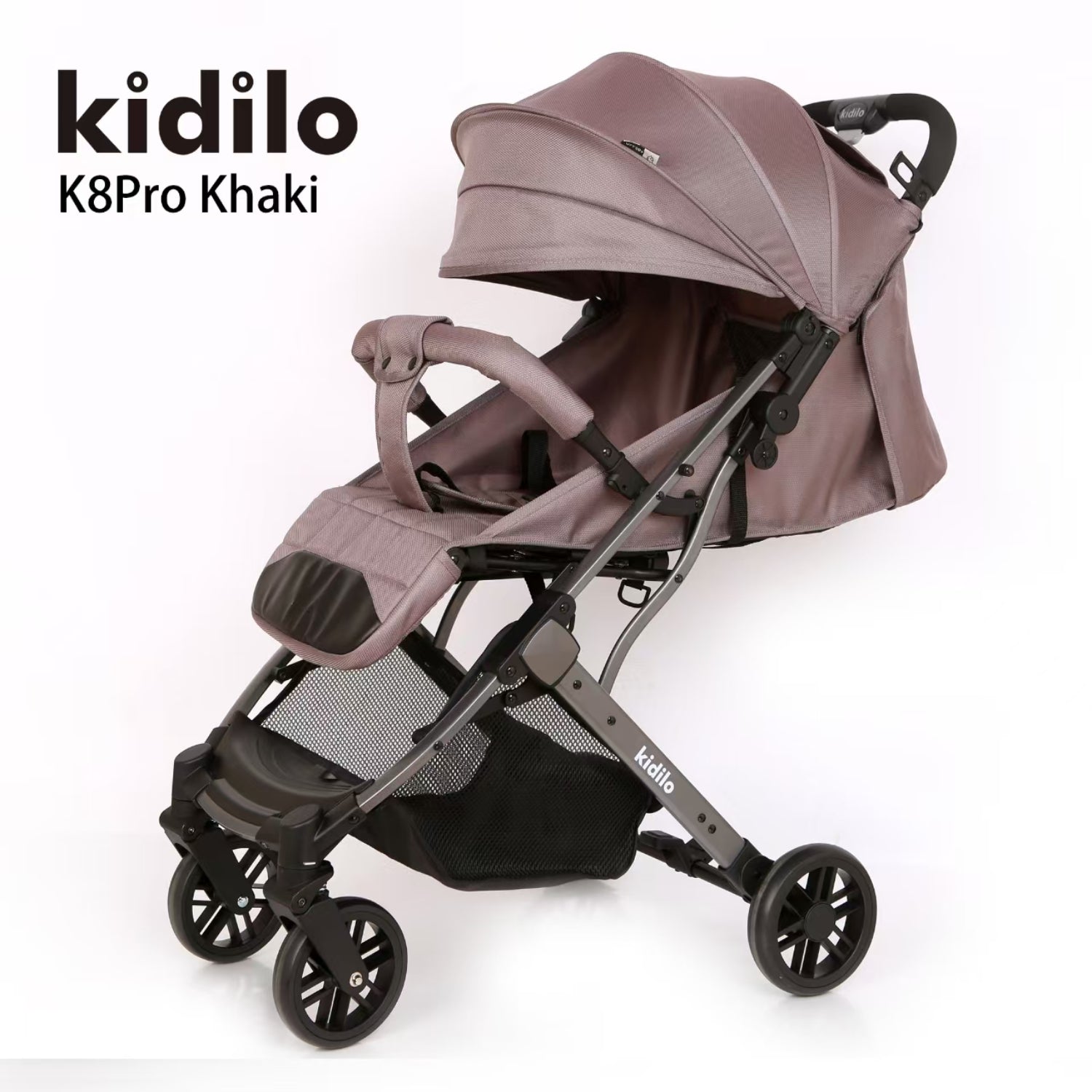 Coche KIDILO K8Pro color caqui lateral, ideal para paseos con bebés