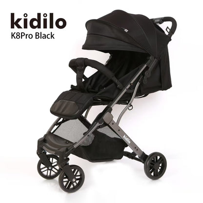Coche Kidilo K8Pro negro lateral, cochecito funcional para bebés