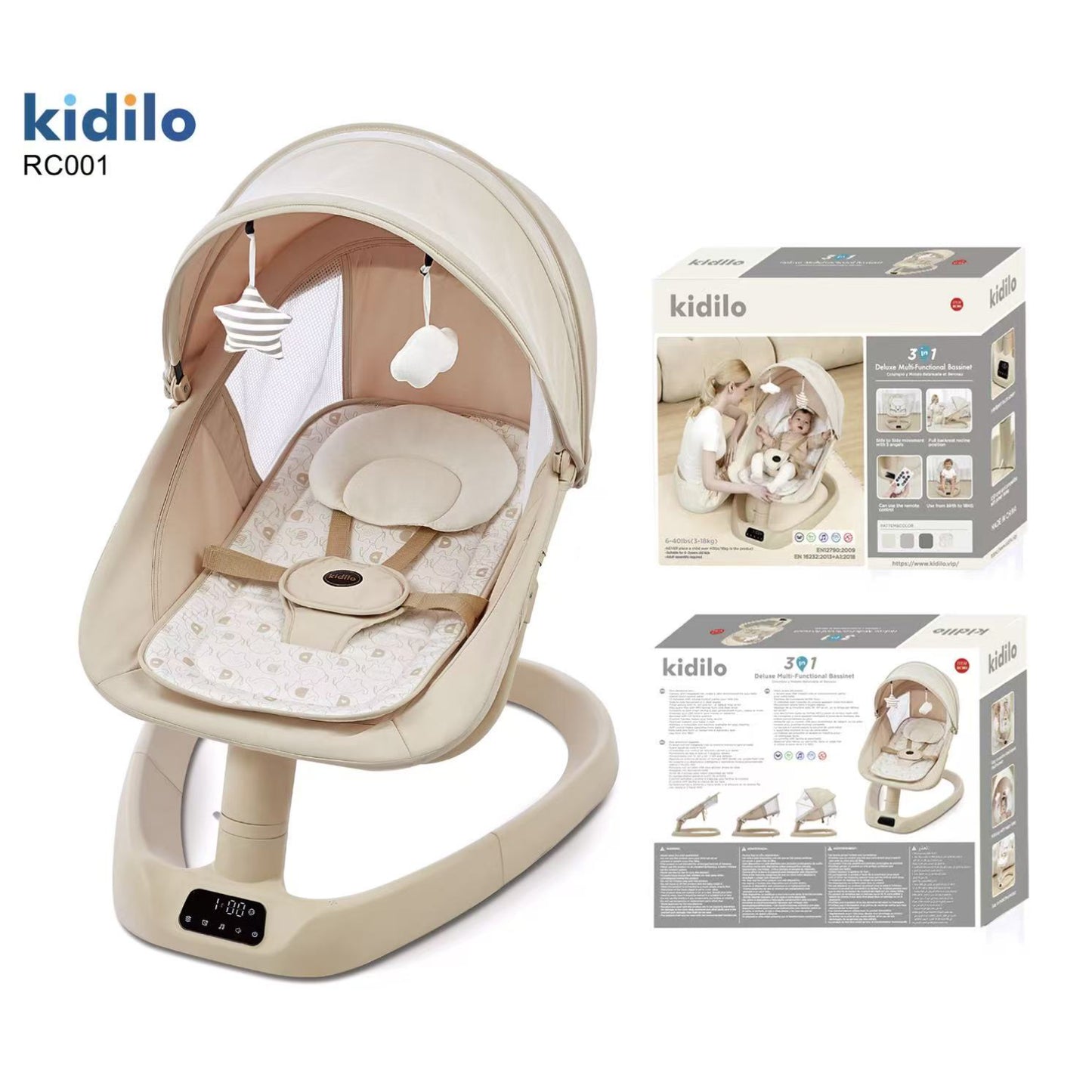 Mecedora beige Kidilo vista frontal en ambiente doméstico
