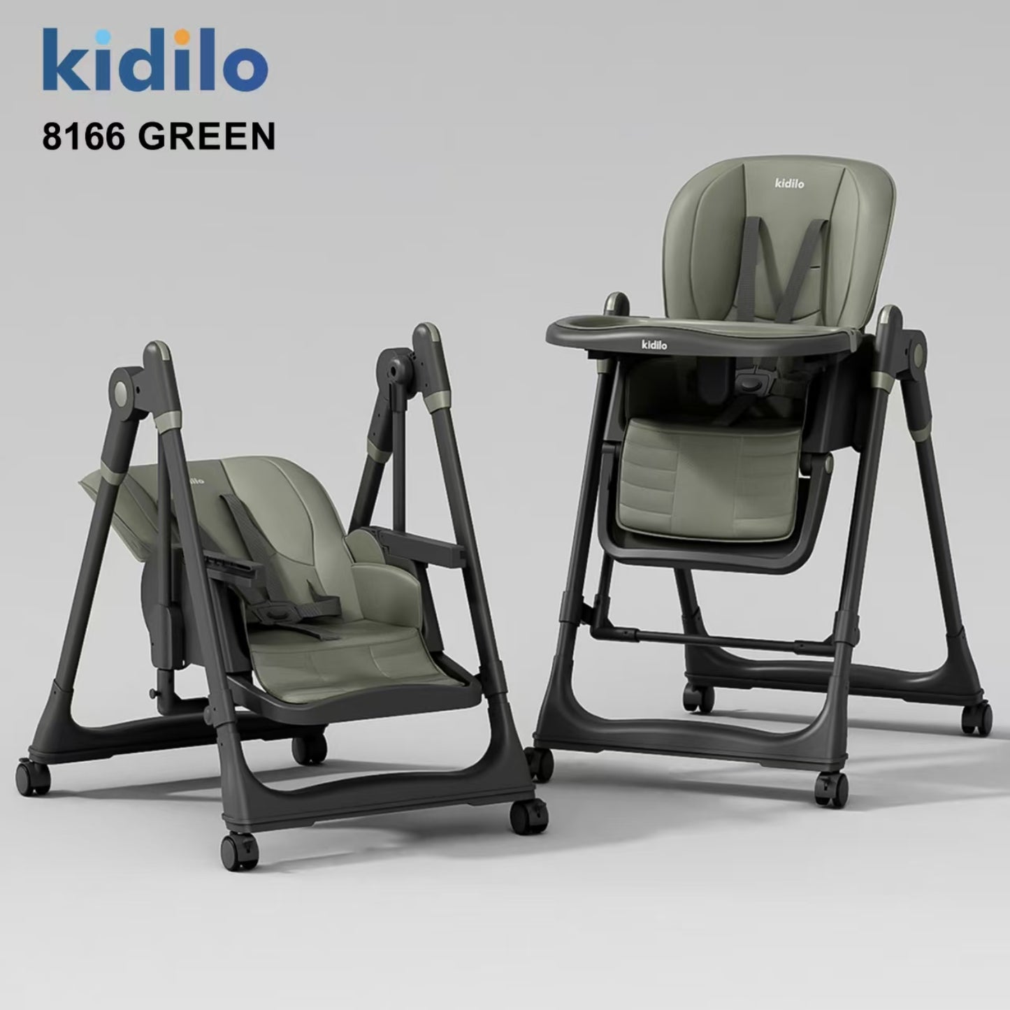 Silla Kidilo verde plegable con respaldo reclinable para bebés y niños