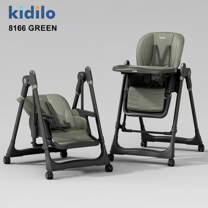 Silla Kidilo verde plegable con respaldo reclinable para bebés y niños