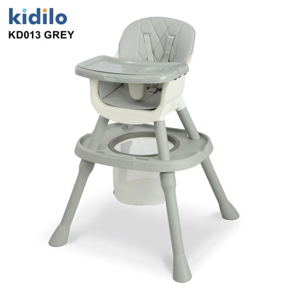 Silla alta gris Kidilo KD013 vista frontal, ideal para bebés en la hora de comer