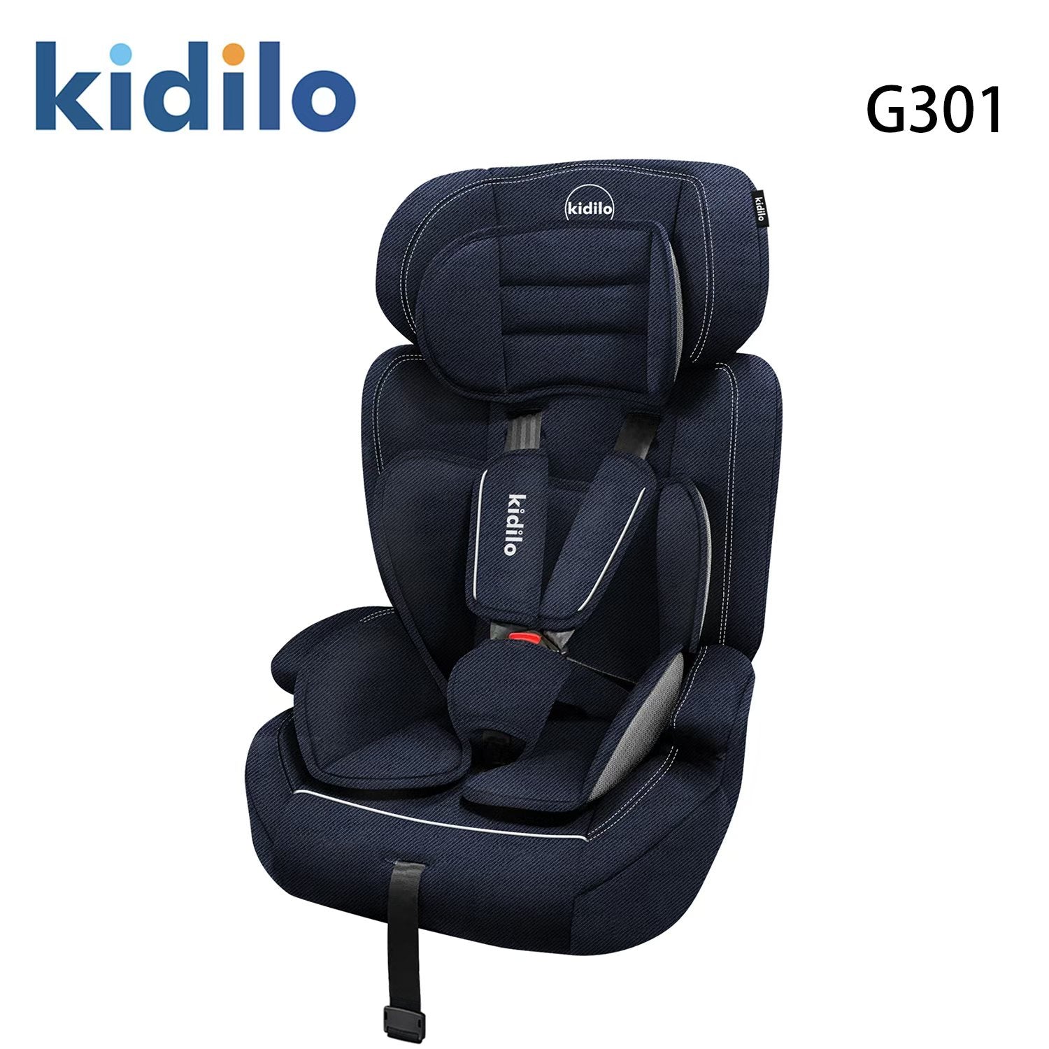 Silla de auto Kidilo G301 en color azul, vista lateral, ideal para niños