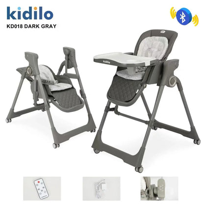 Silla alta Kidilo gris oscuro con bandeja y ajuste para bebés