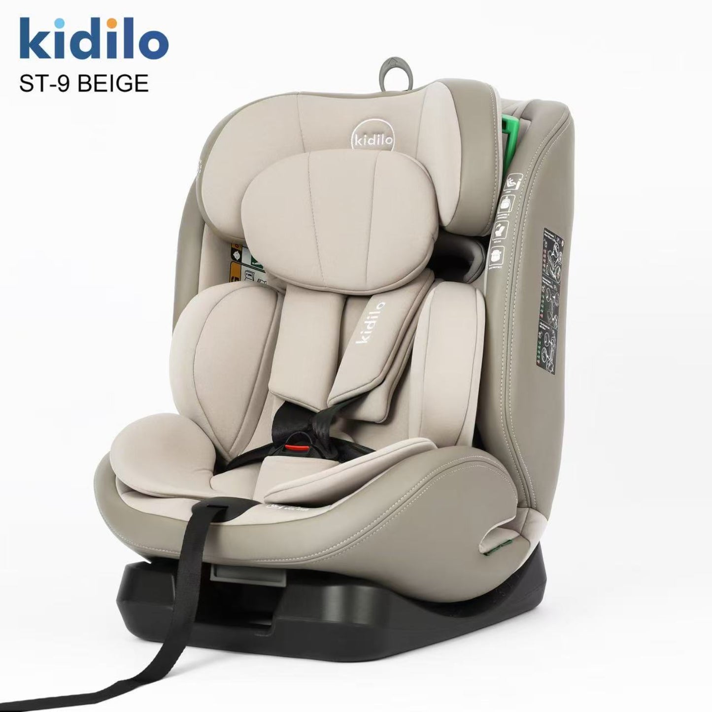 Silla beige Kidilo ST-9 vista lateral, cómoda y segura para niños