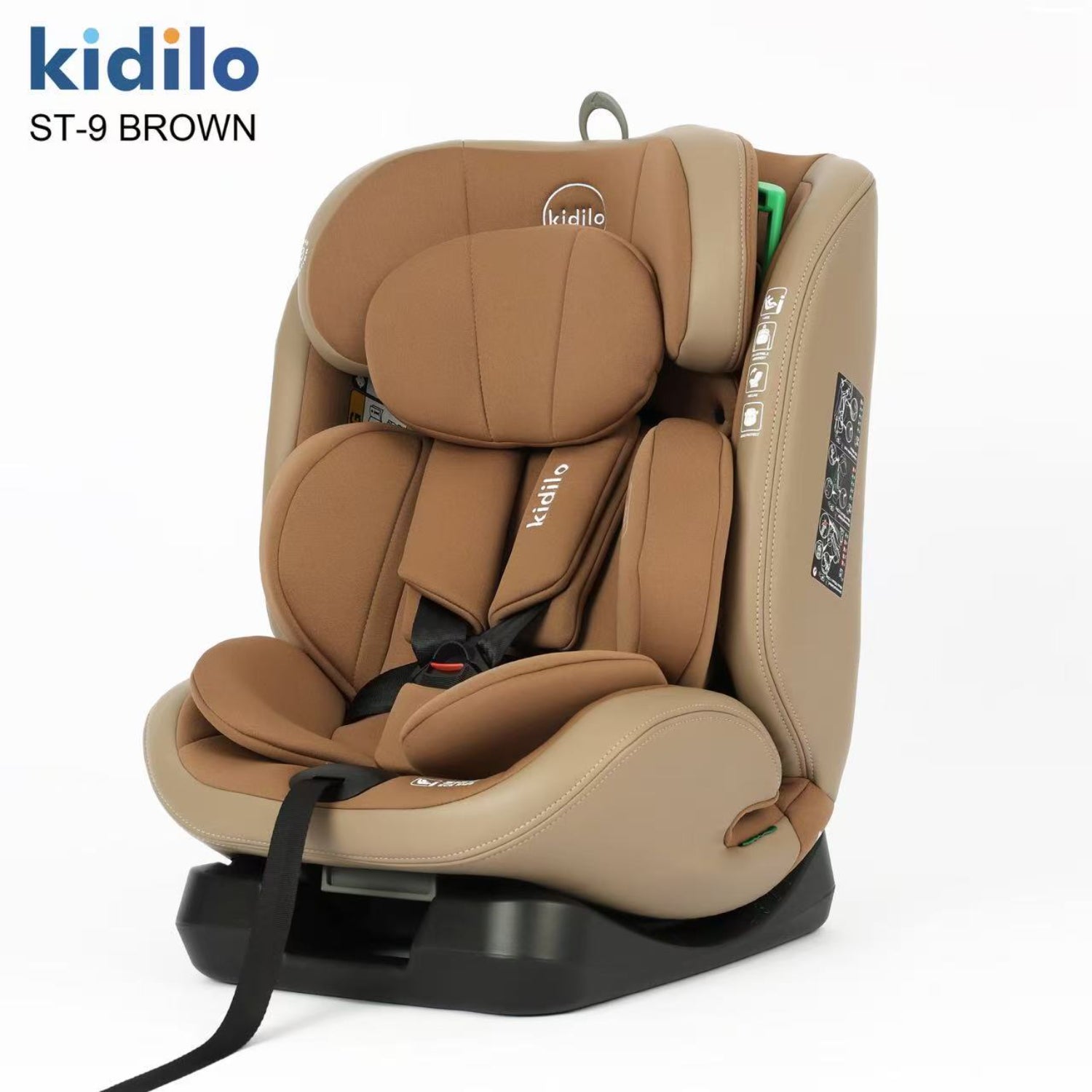Silla de auto Kidilo ST-9 marrón, vista lateral con protección y comodidad avanzada