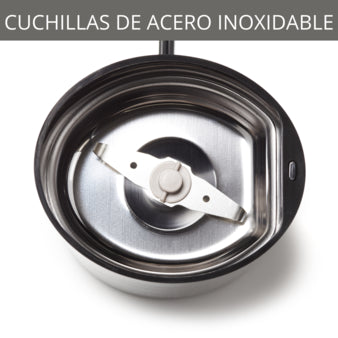 Interior del molino de café eléctrico IMUSA con cuchillas de acero inoxidable para un molido eficiente