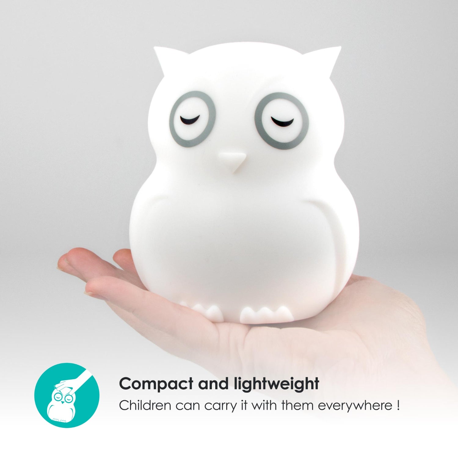 Lámpara búho blanca, portátil, en la mano, ideal para niños