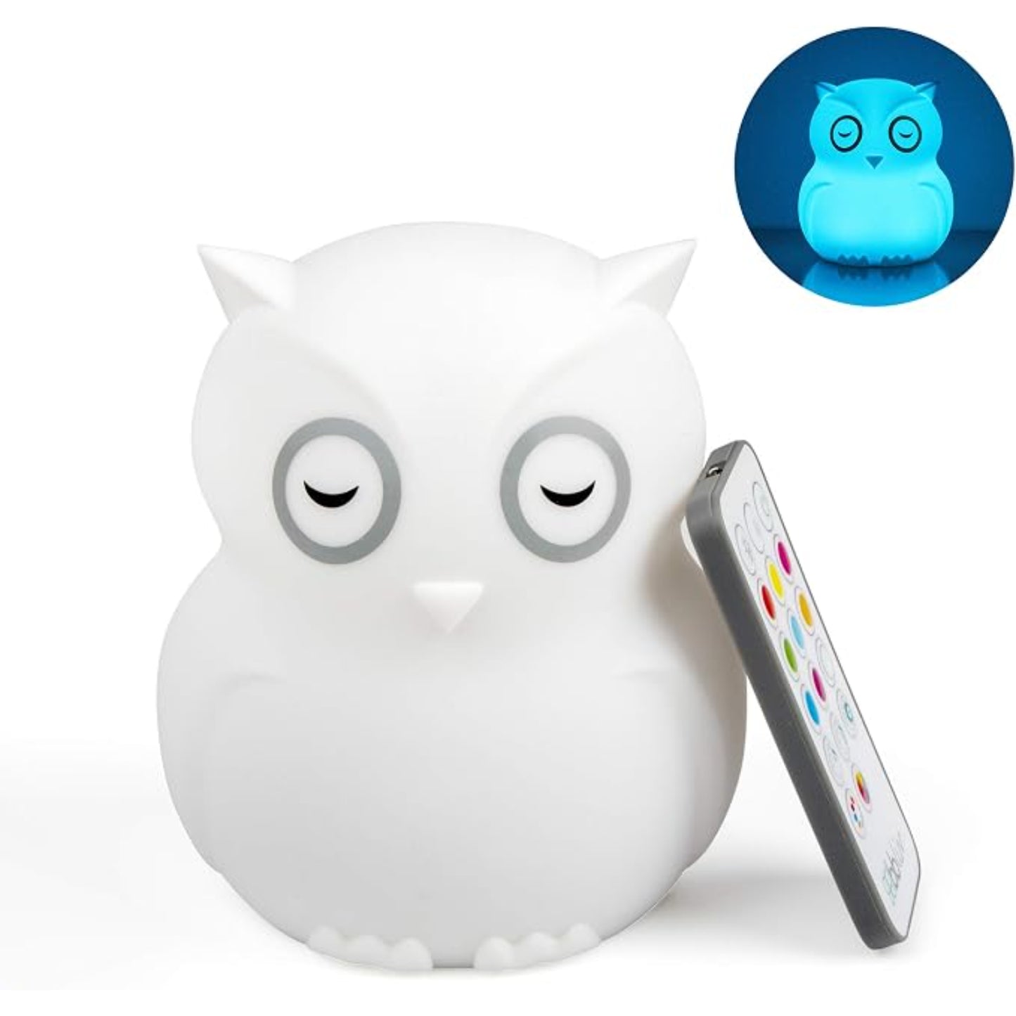 Lámpara búho blanca con control remoto y luz nocturna amigable
