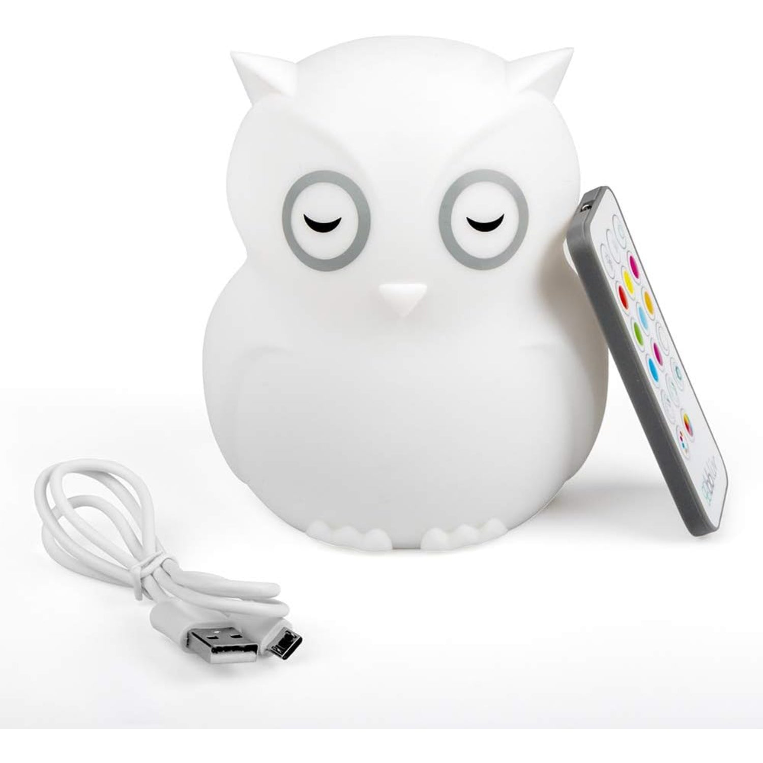 Lampara búho blanca con control remoto y cable USB, ideal para habitaciones infantiles