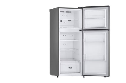 Refrigeradora LG 7 pies top mount de color gris con estantes amplios y diseño moderno