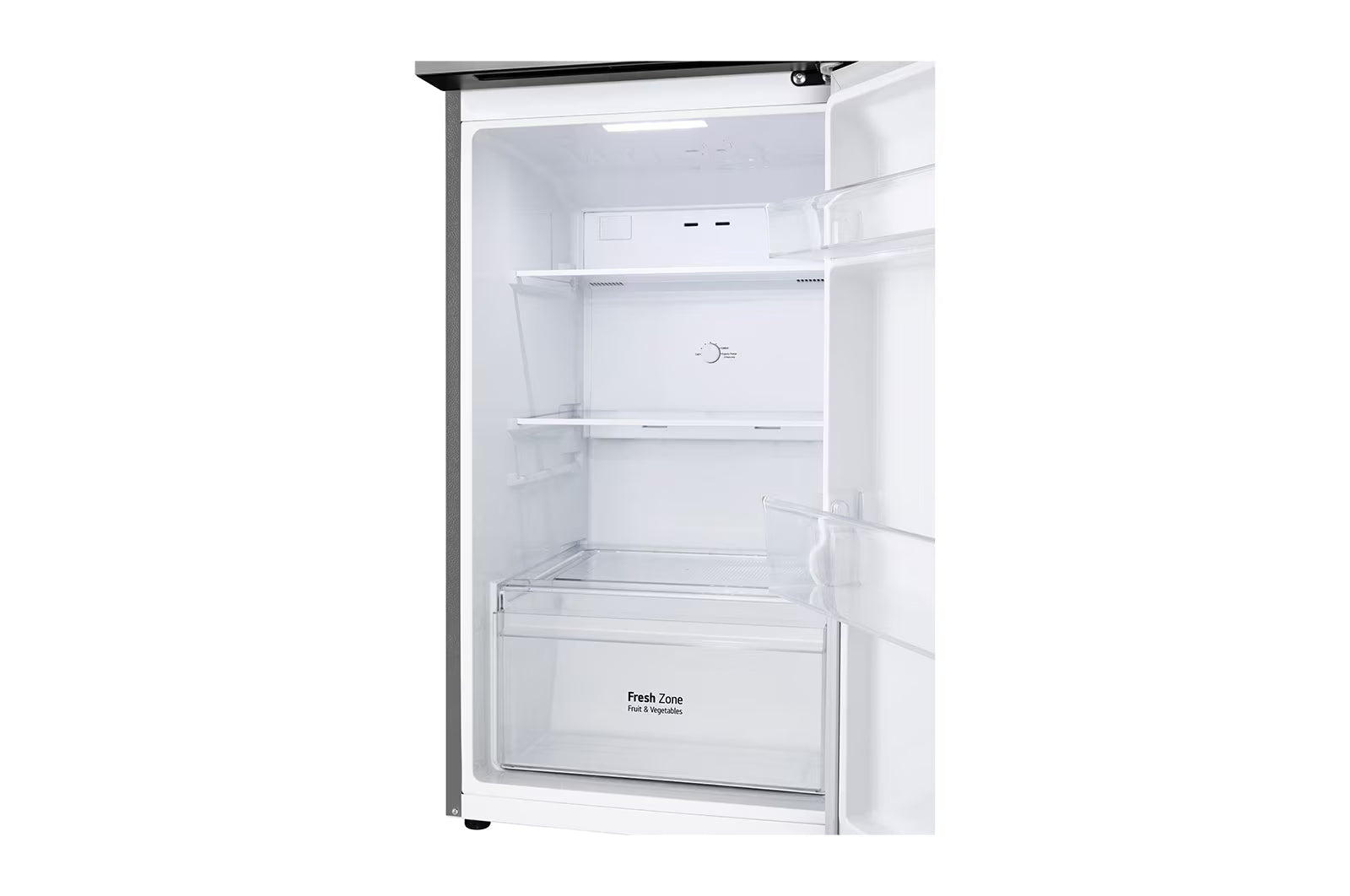 Interior de la refrigeradora LG 7 pies top mount con espacio amplio y organizador para alimentos