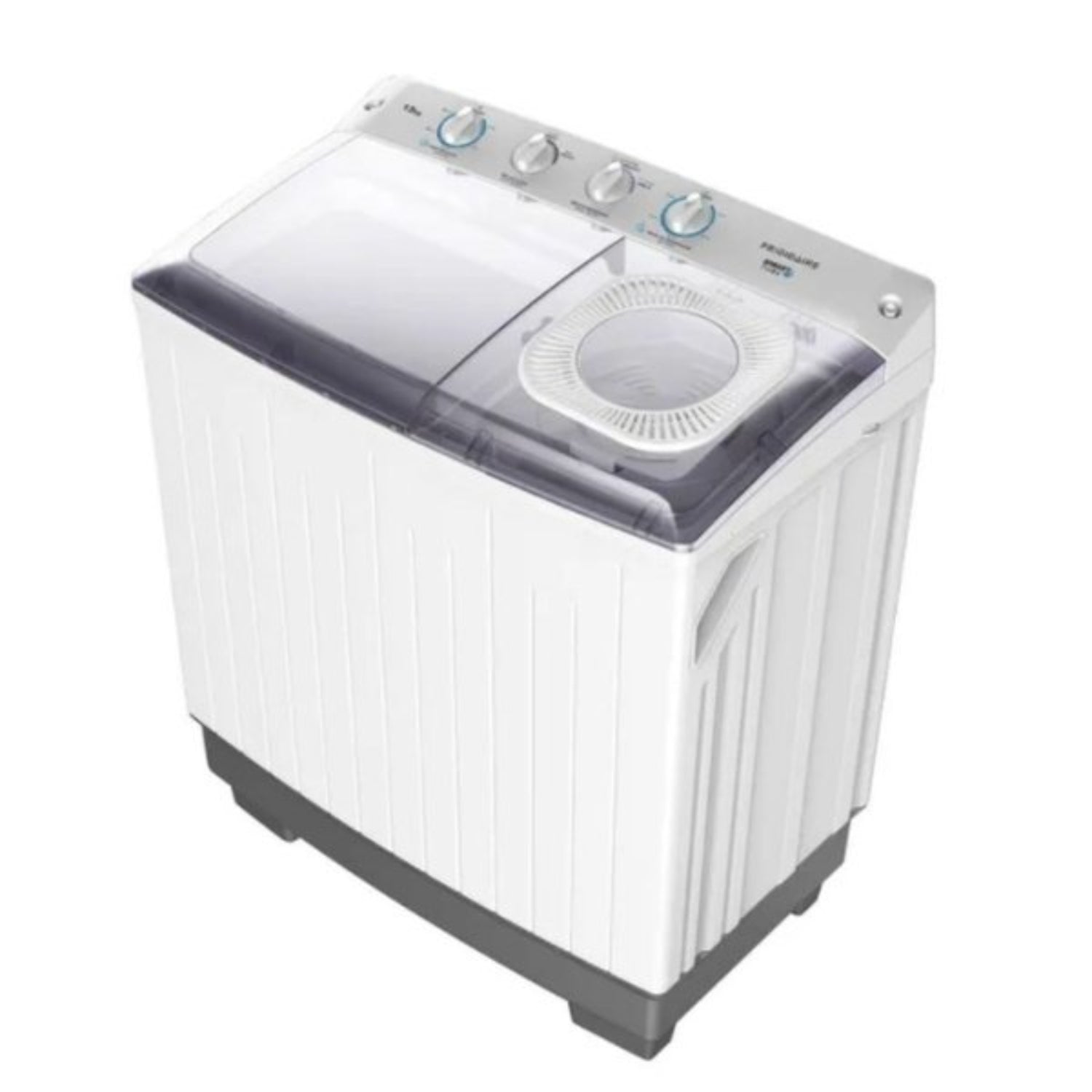 Lavadora Frigidaire blanca vista superior, ideal para uso doméstico