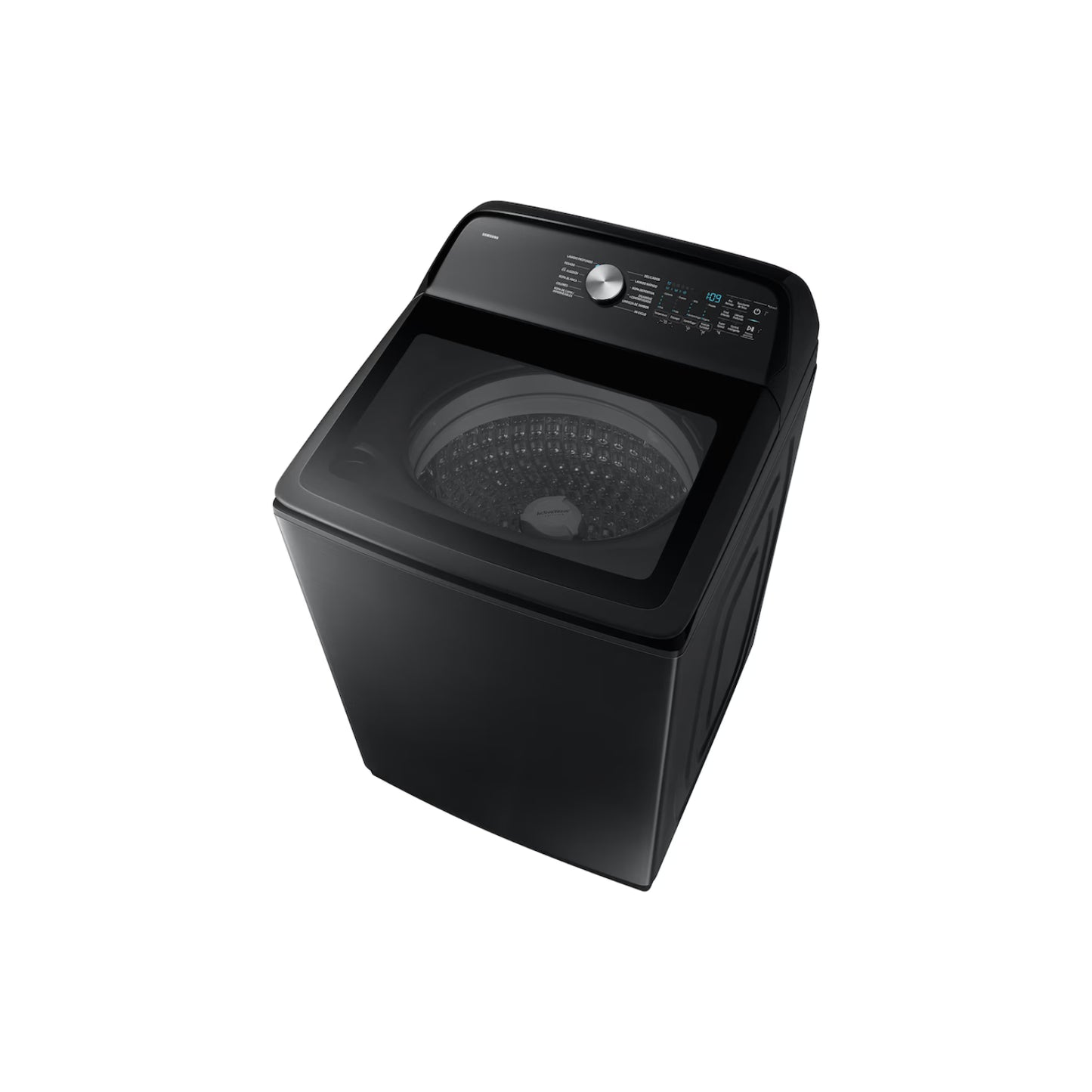 Lavadora Samsung negra vista superior en ambiente moderno
