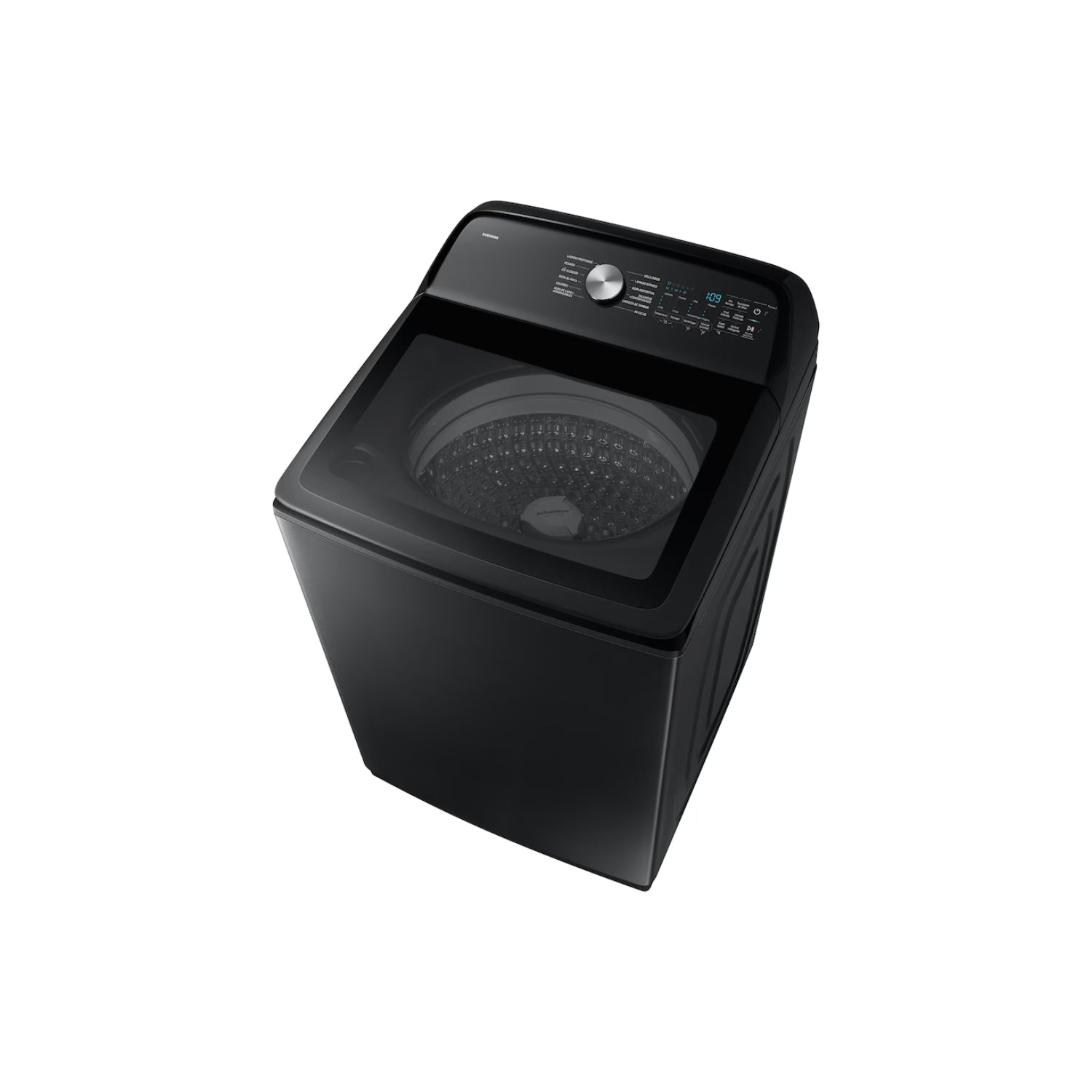 Lavadora Samsung negra vista superior en ambiente moderno