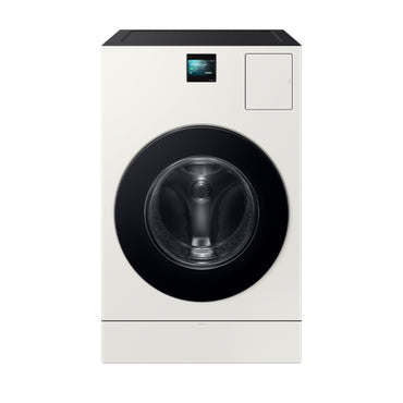 Lavasecadora blanca frontal, diseño moderno y tecnología avanzada