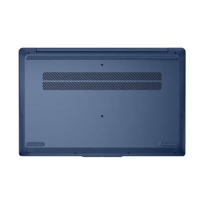 Laptop Lenovo azul vista inferior, diseño elegante y moderno