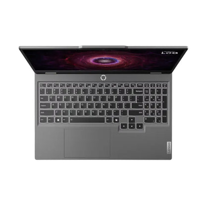 Laptop Lenovo gris vista superior, teclado completo y diseño elegante