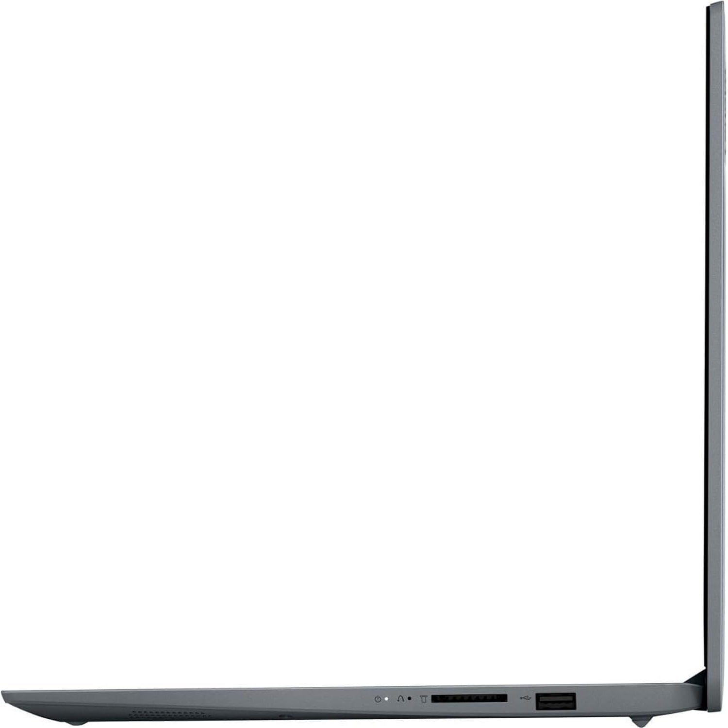 Laptop Lenovo gris lateral, diseño delgado y elegante