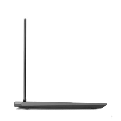 Laptop Lenovo negra vista lateral, elegante y delgada