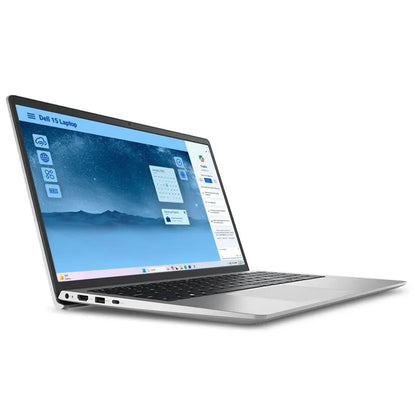 Laptop Dell gris lateral, pantalla brillante y moderna con Windows