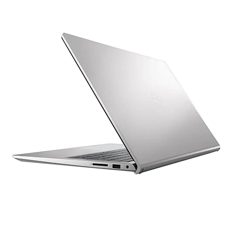 Laptop Dell color plata, vista lateral, diseño moderno, ideal para trabajo y estudio
