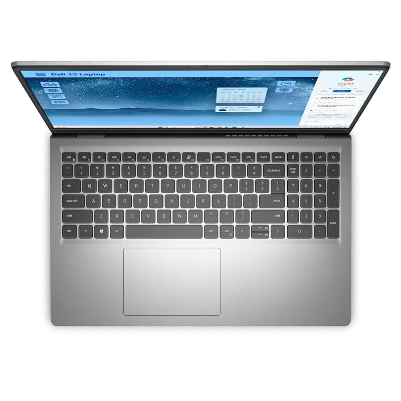 Portátil Dell gris desde arriba, ideal para tareas diarias, incluye teclado Lenovo