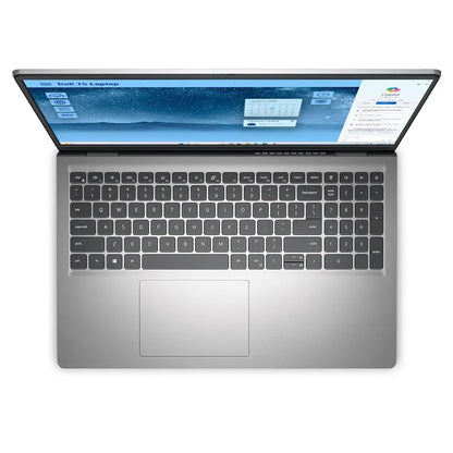 Portátil Dell gris desde arriba, ideal para tareas diarias, incluye teclado Lenovo